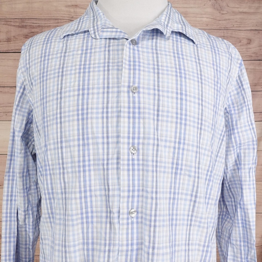 APT.9 Shirt Mens XL Blue Plaid Long Sleeve Button-Up Slim Fit Cotton Casual‎